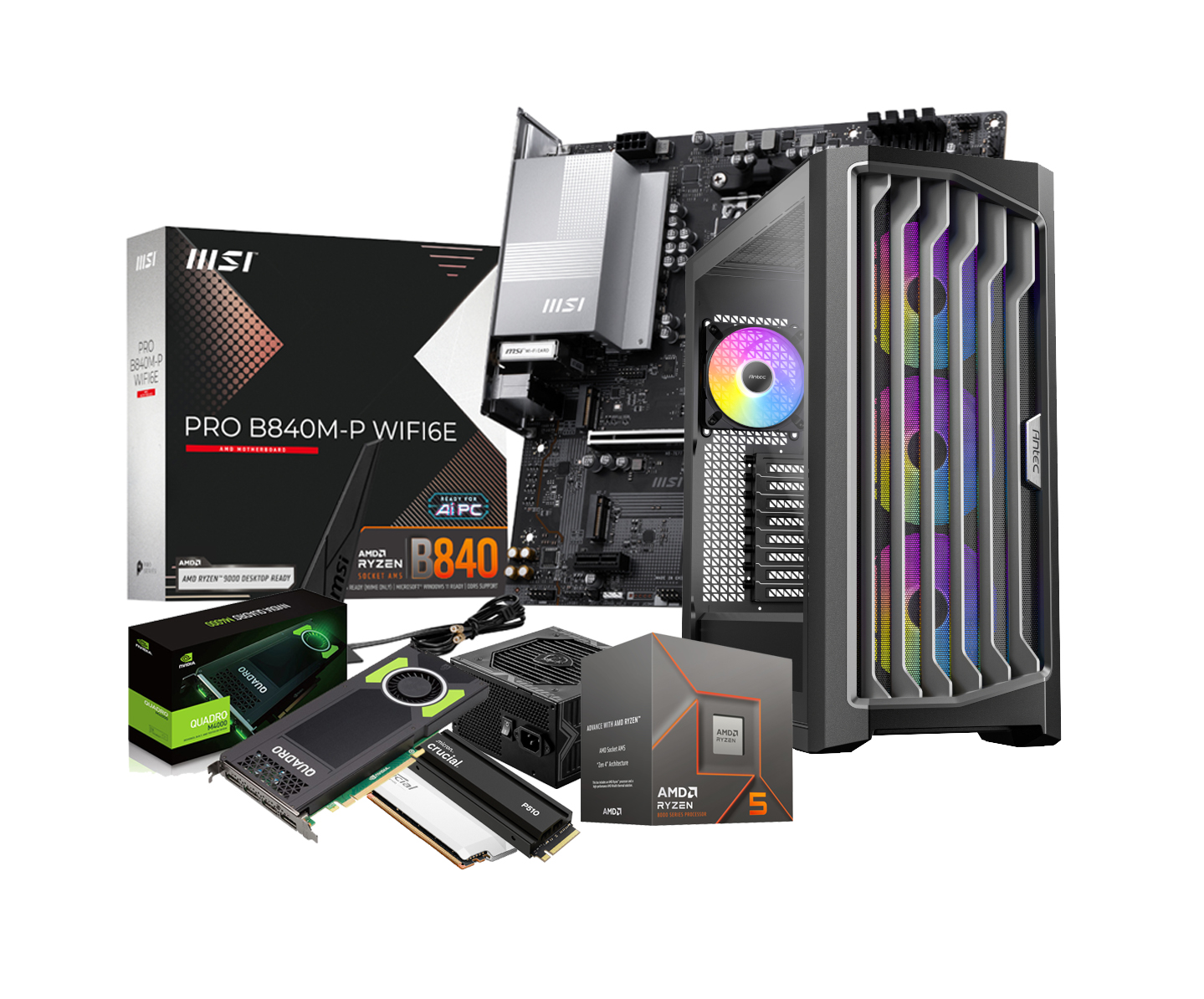 Gaming Desktop PC Tower - Ryzen 5 7400 6-Core, 16GB DDR5, 1TB NVMe PCIe SSD
